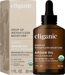Cliganic Huile d’Argan Bio — bouteille 1 oz pressée à froid pour hydratation naturelle.