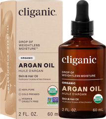 Cliganic huile argan - bouteille avec pipette pour hydrater les cheveux.