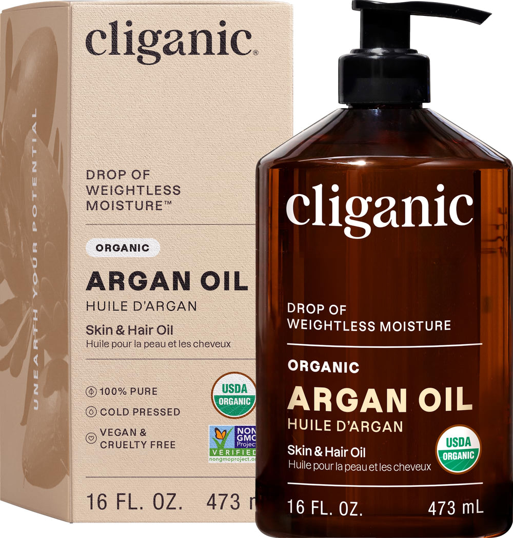 Cliganic huile d’argane biologique flacon pompe, hydratation quotidienne