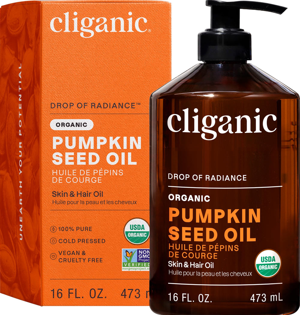 Cliganic huile de graines de citrouille, bouteille pompe pratique pour dosage quotidien.