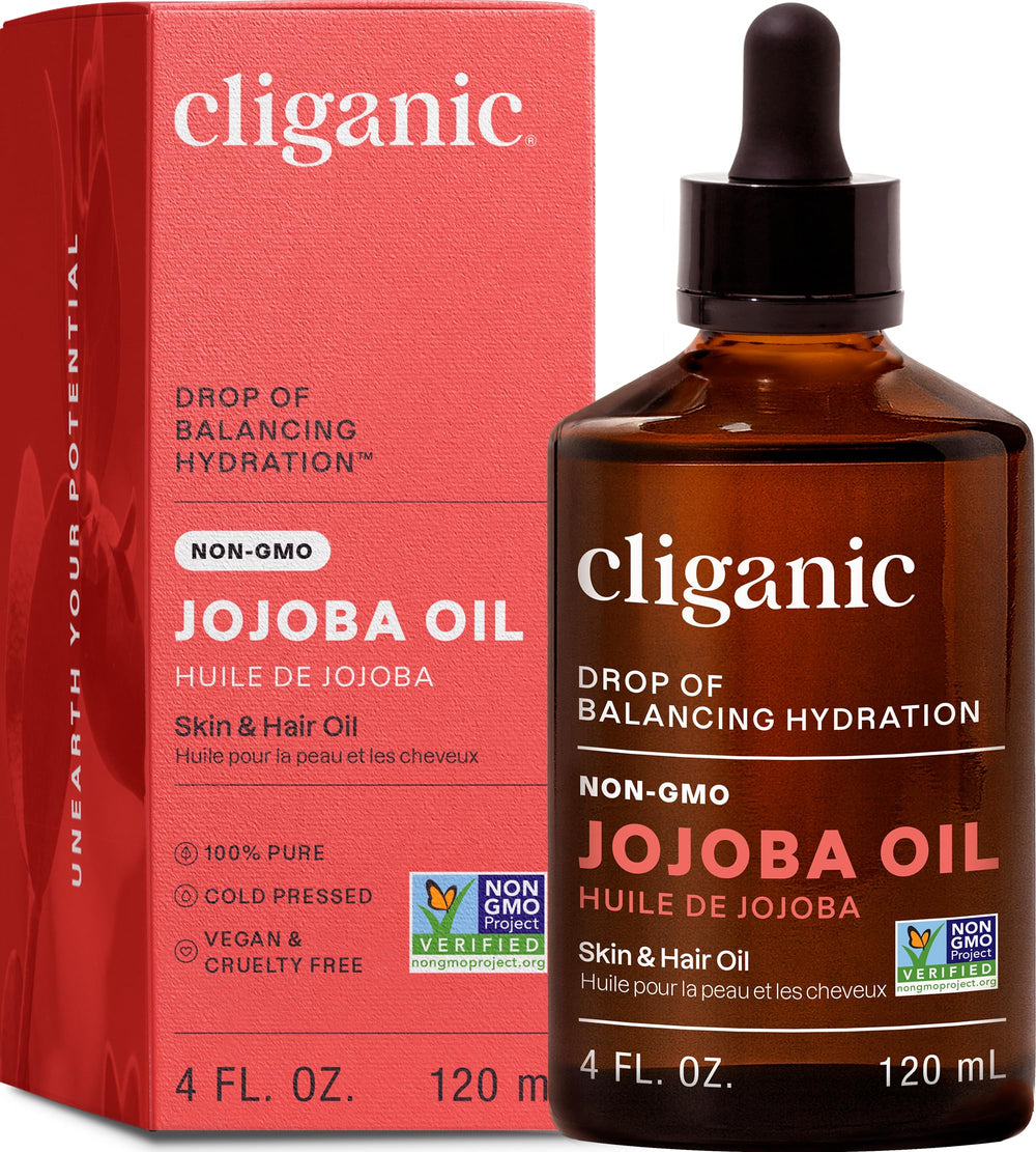 Cliganic huile de jojoba, bouteille de 113 ml, soin polyvalent et pur.