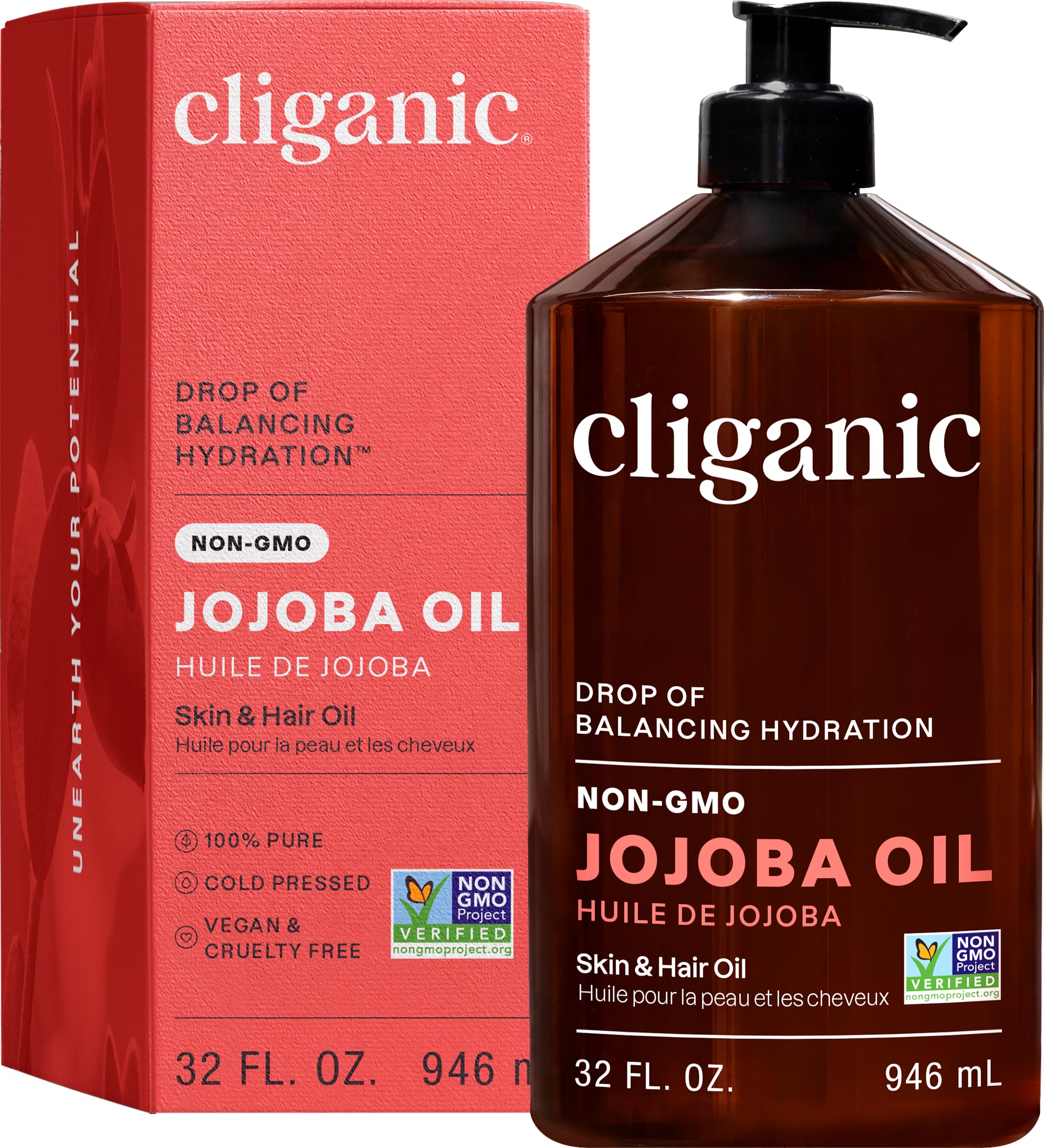 Cliganic Huile de Jojoba — Bouteille avec pompe pour une hydratation facile