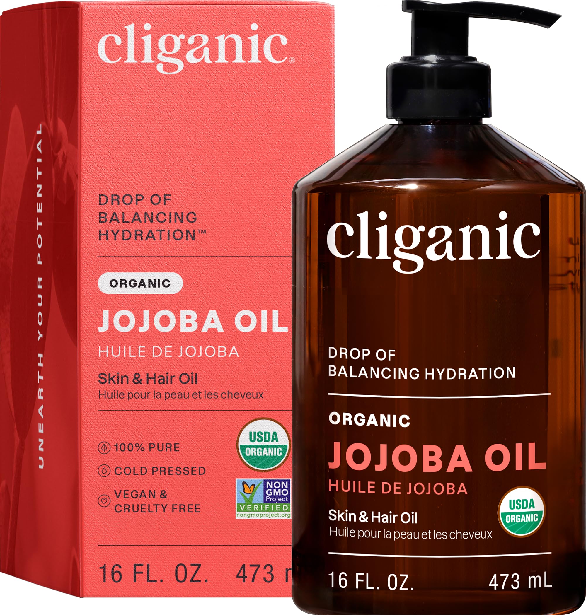 Cliganic Huile Jojoba — Bouteille versement facile pour une utilisation polyvalente.
