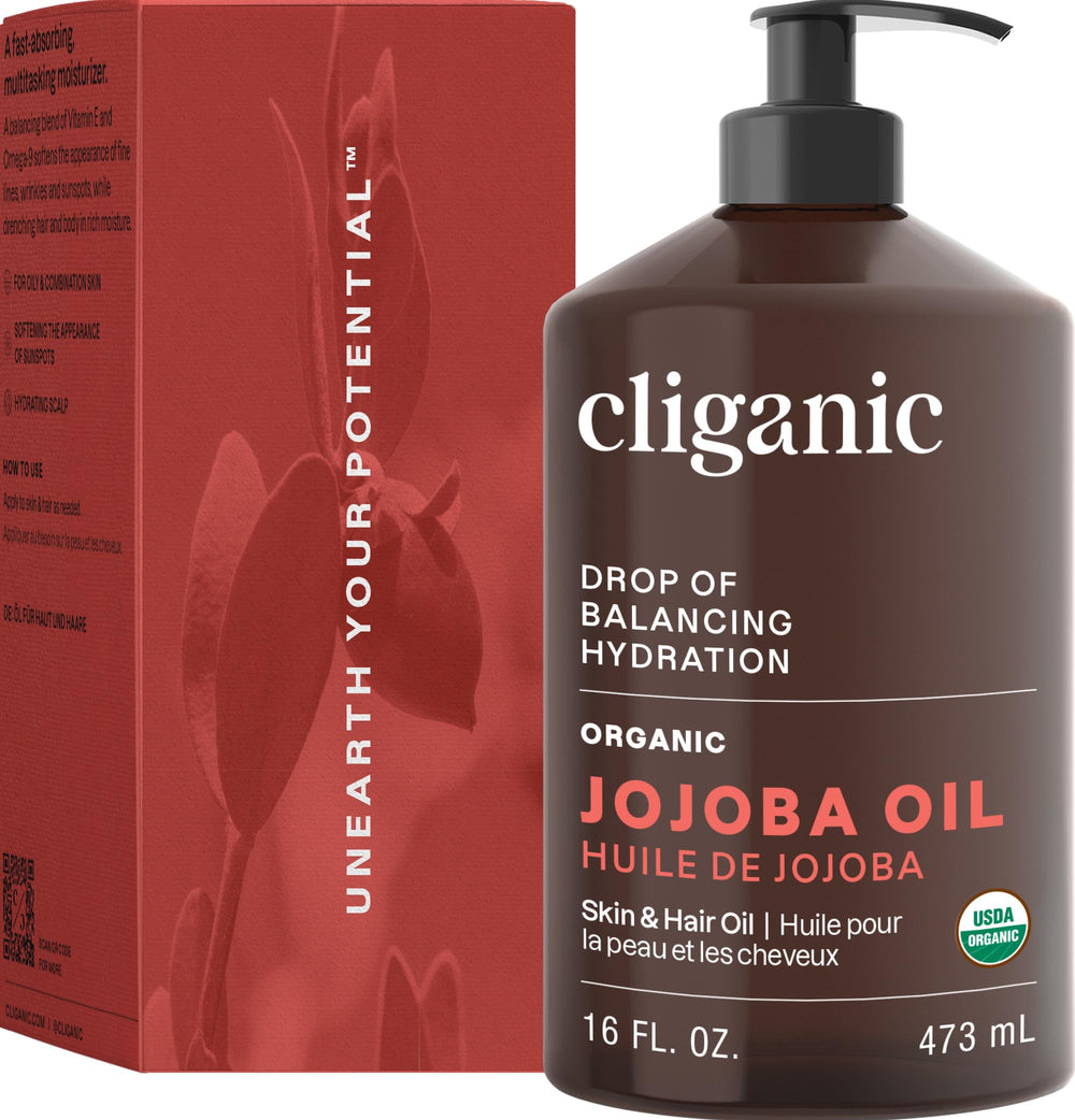 Cliganic Huile Jojoba — Pressage à froid préserve les nutriments essentiels.
