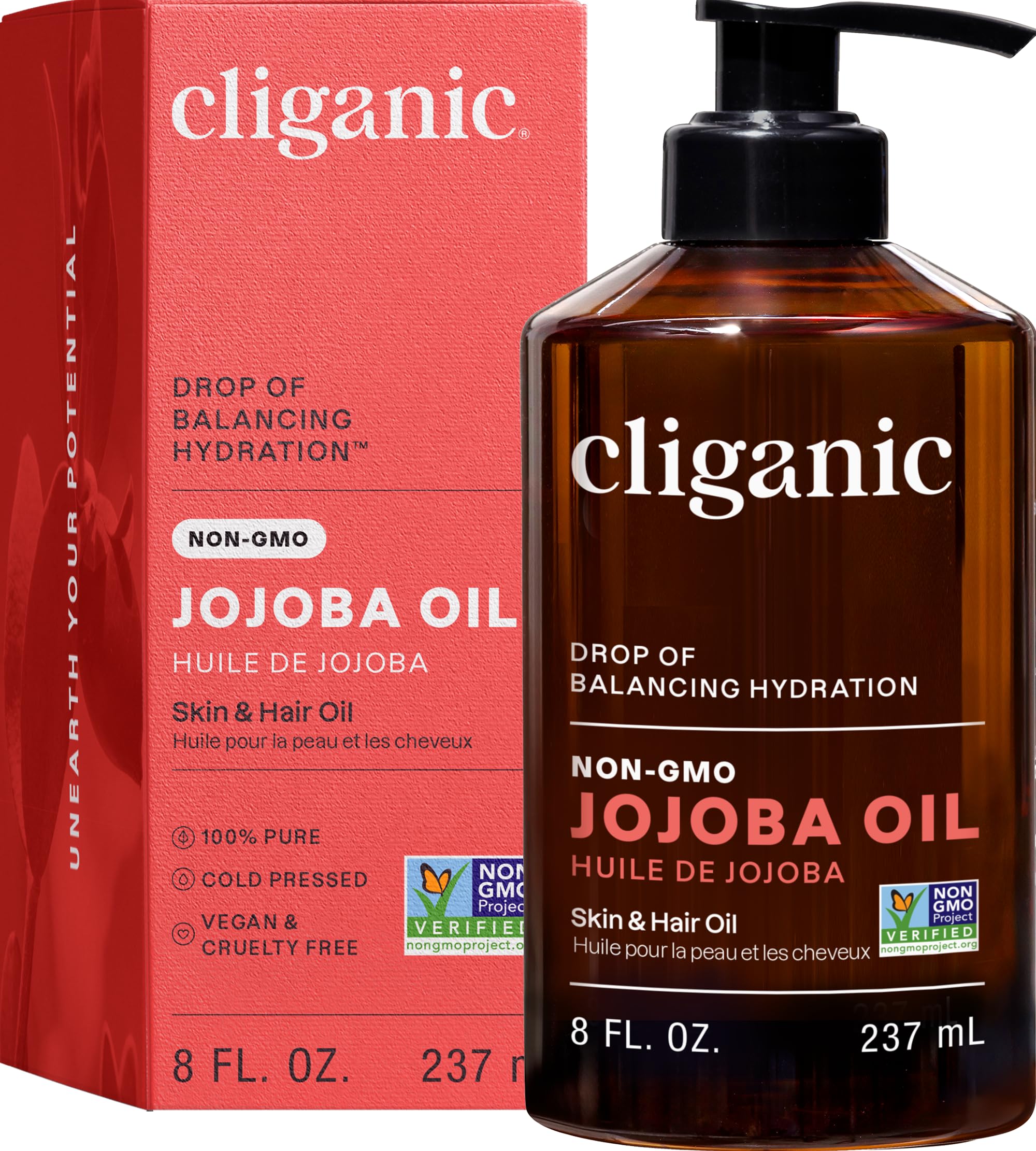 Cliganic huile jojoba pression à froid – bouteille claire, hydratation naturelle