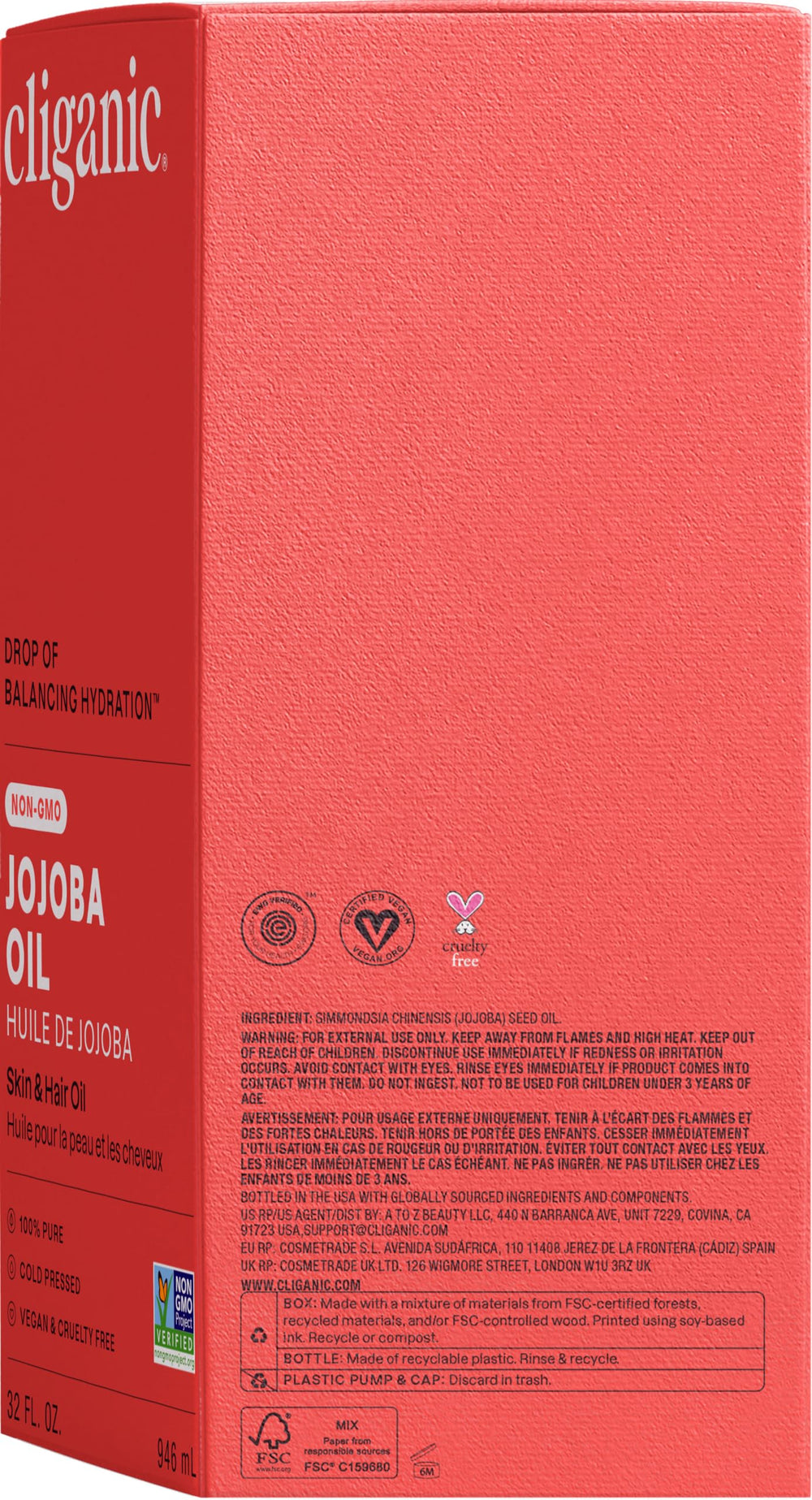 Soin corps Cliganic Jojoba, hydratation légère et non grasse