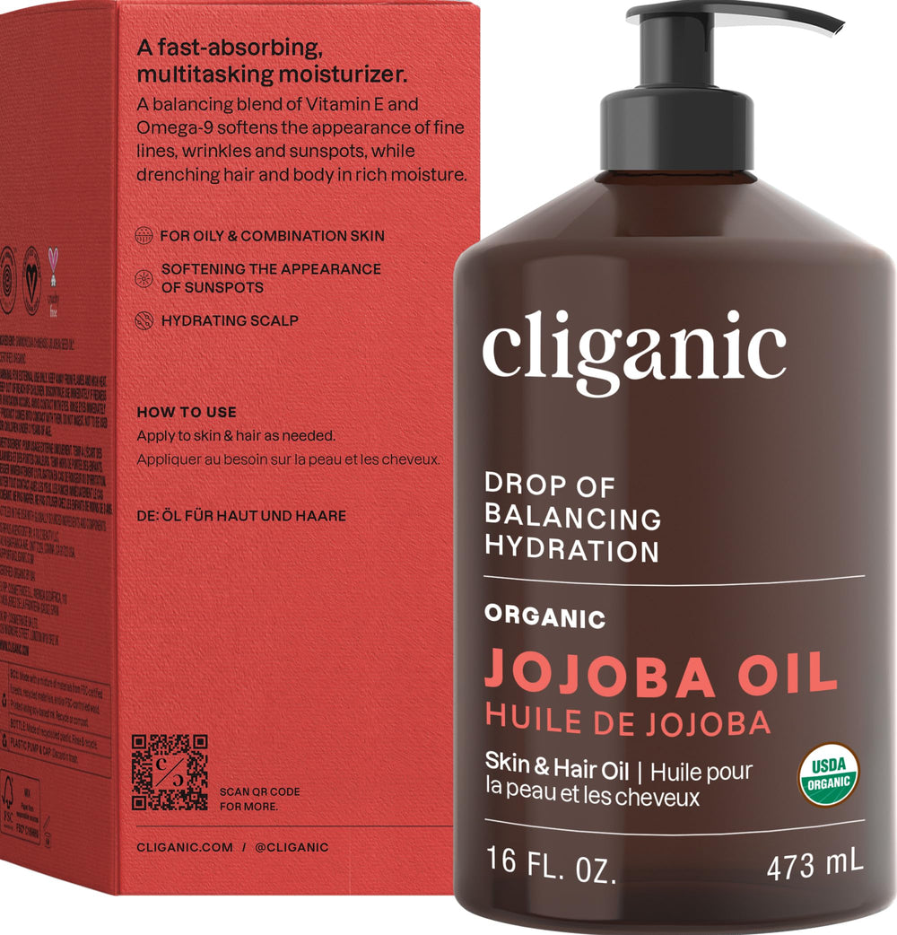 Cliganic Huile Jojoba — Produit végane et sans cruauté envers les animaux.
