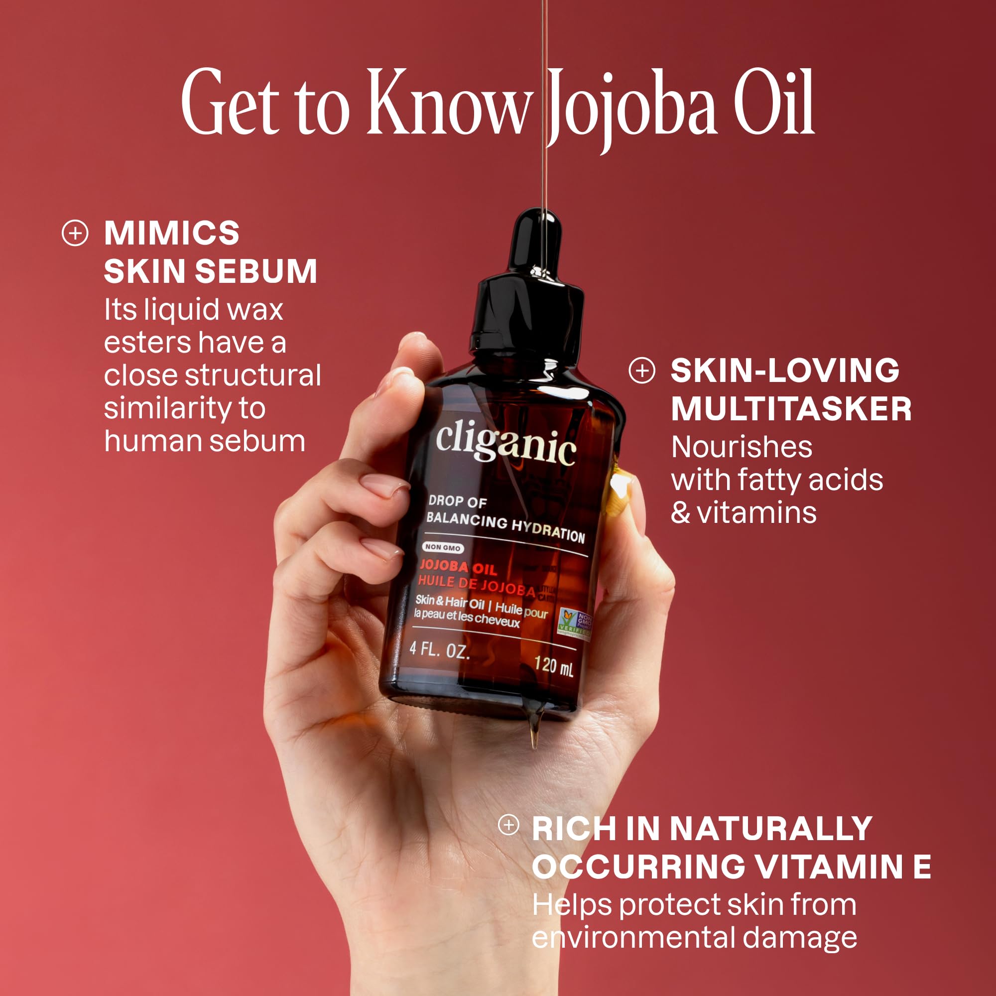 Cliganic Huile de Jojoba en vrac 960 ml, pratique pour soins faits maison