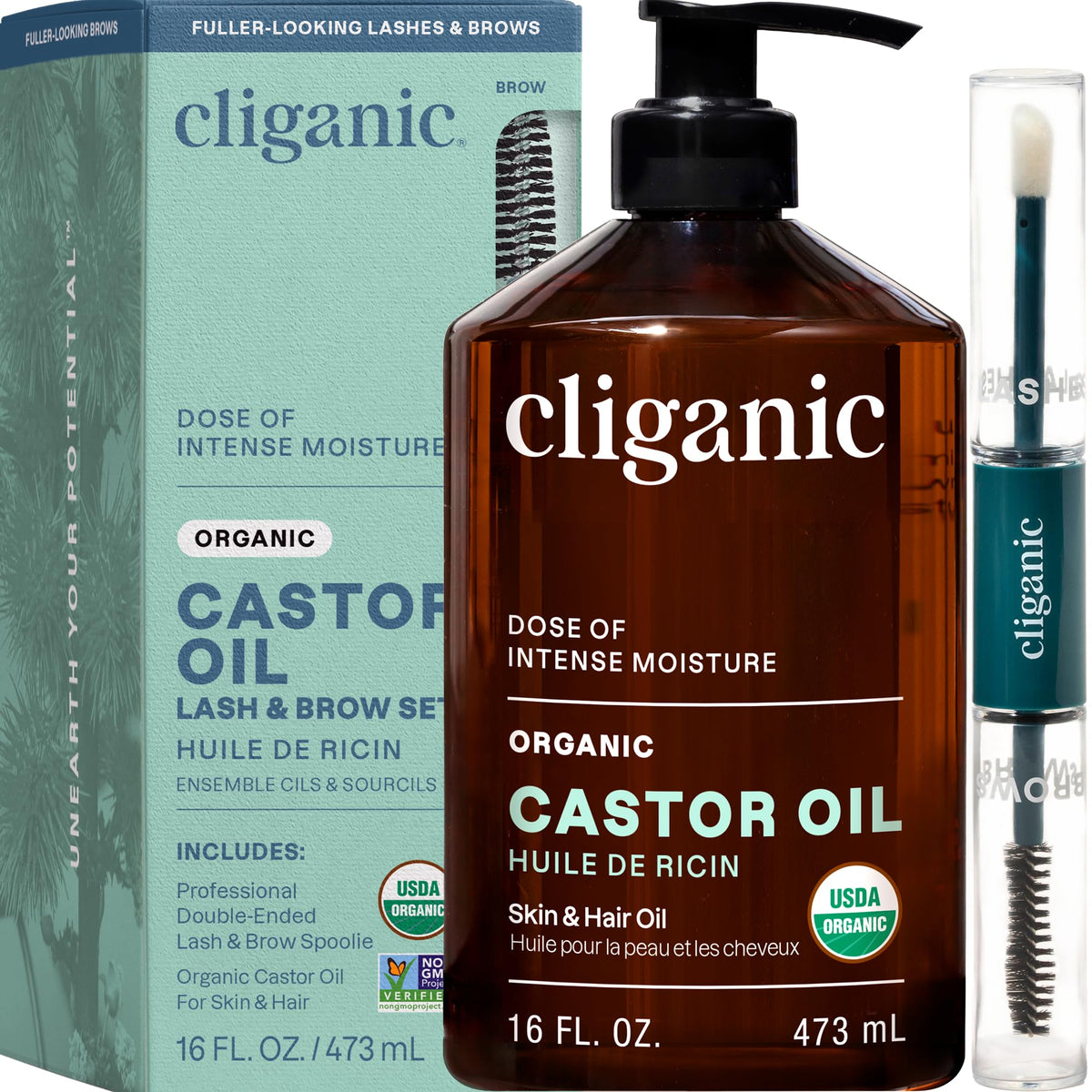 Cliganic huile de ricin bio en bouteille, pure et prête à l'emploi pour votre routine.