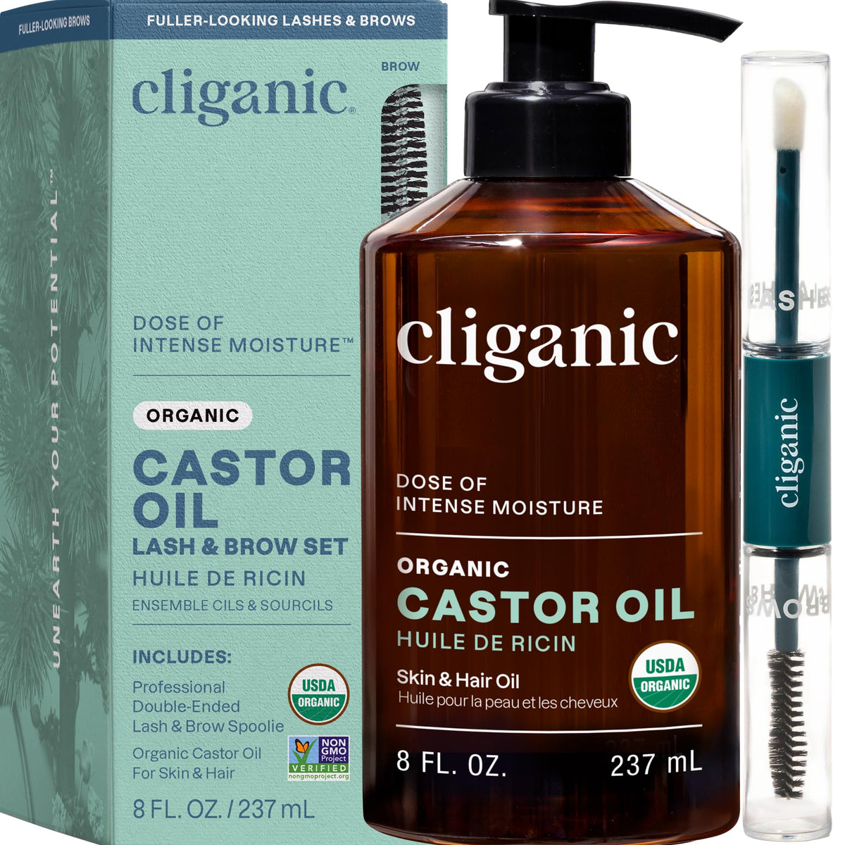Cliganic huile de ricin biologique en bouteille 8oz prête pour les soins quotidiens
