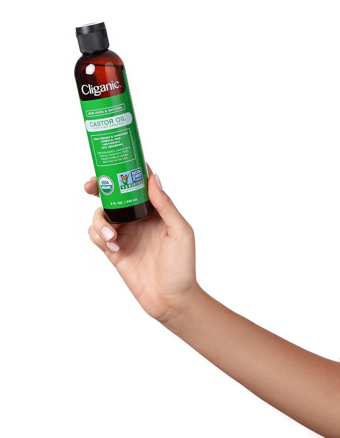 Huile de ricin pressée froide Cliganic, sourcing durable.