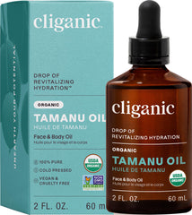 Huile Tamanu Cliganic, flacon presse-froid, soin visage et cheveux nourrissant.