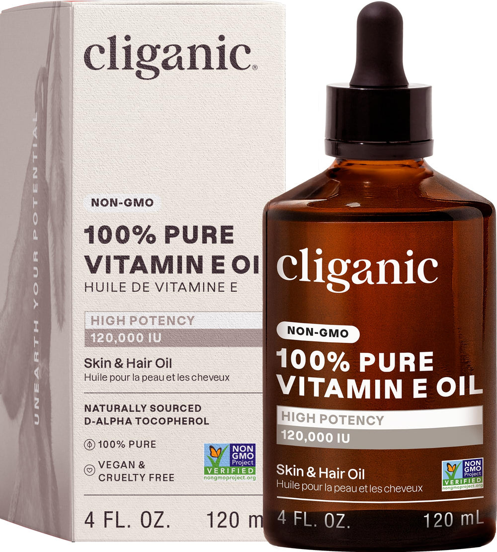 Cliganic Huile vitamine E – flacon prêt à nourrir la peau.