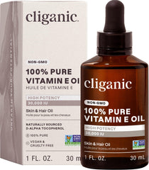 Huile vitamine E pure Cliganic, flacon pratique, nourrissante pour peau et ongles.