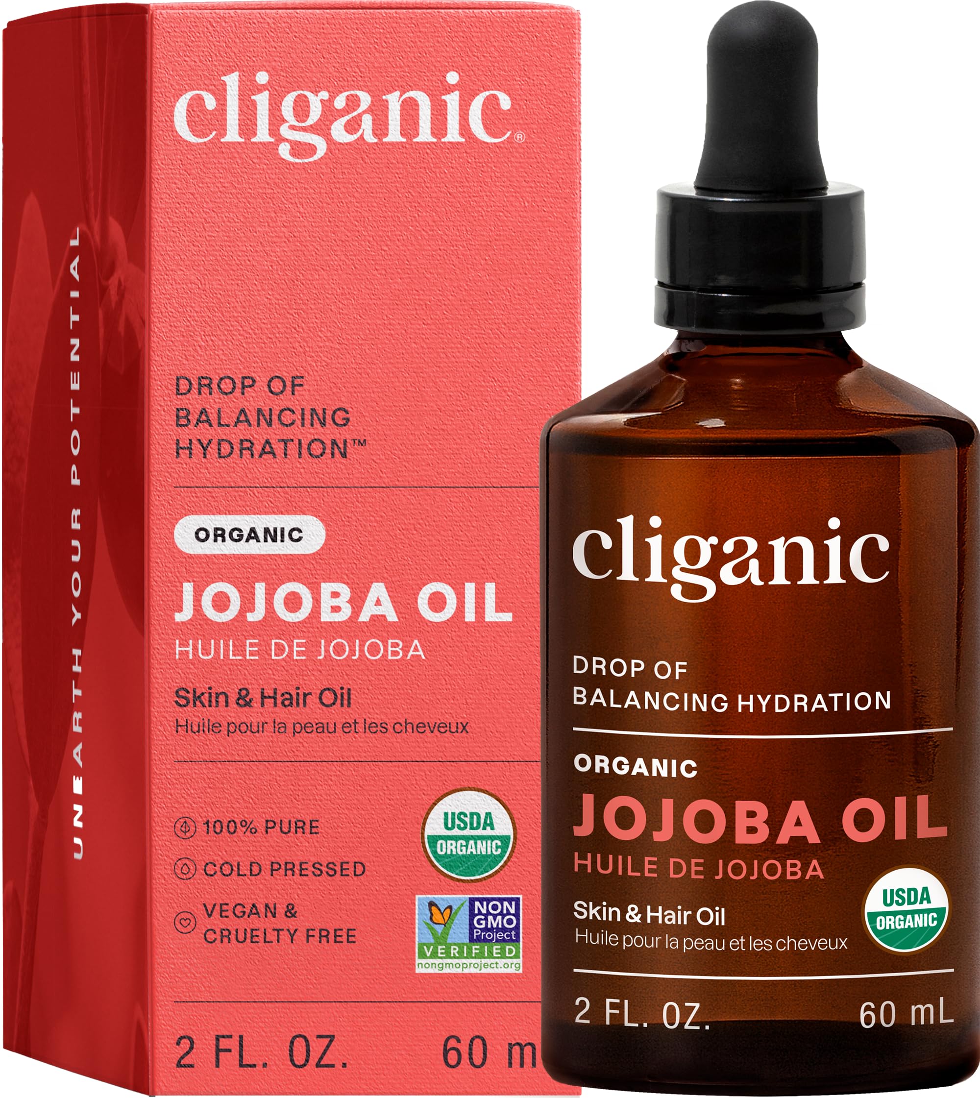 Cliganic huile jojoba bouteille pompe – soin visage léger et hydratant.