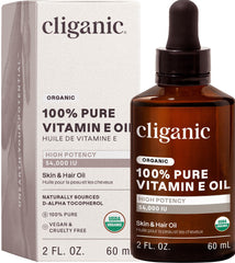 Cliganic Organic Vitamin E oil bottle pour for radiant skin and hair care