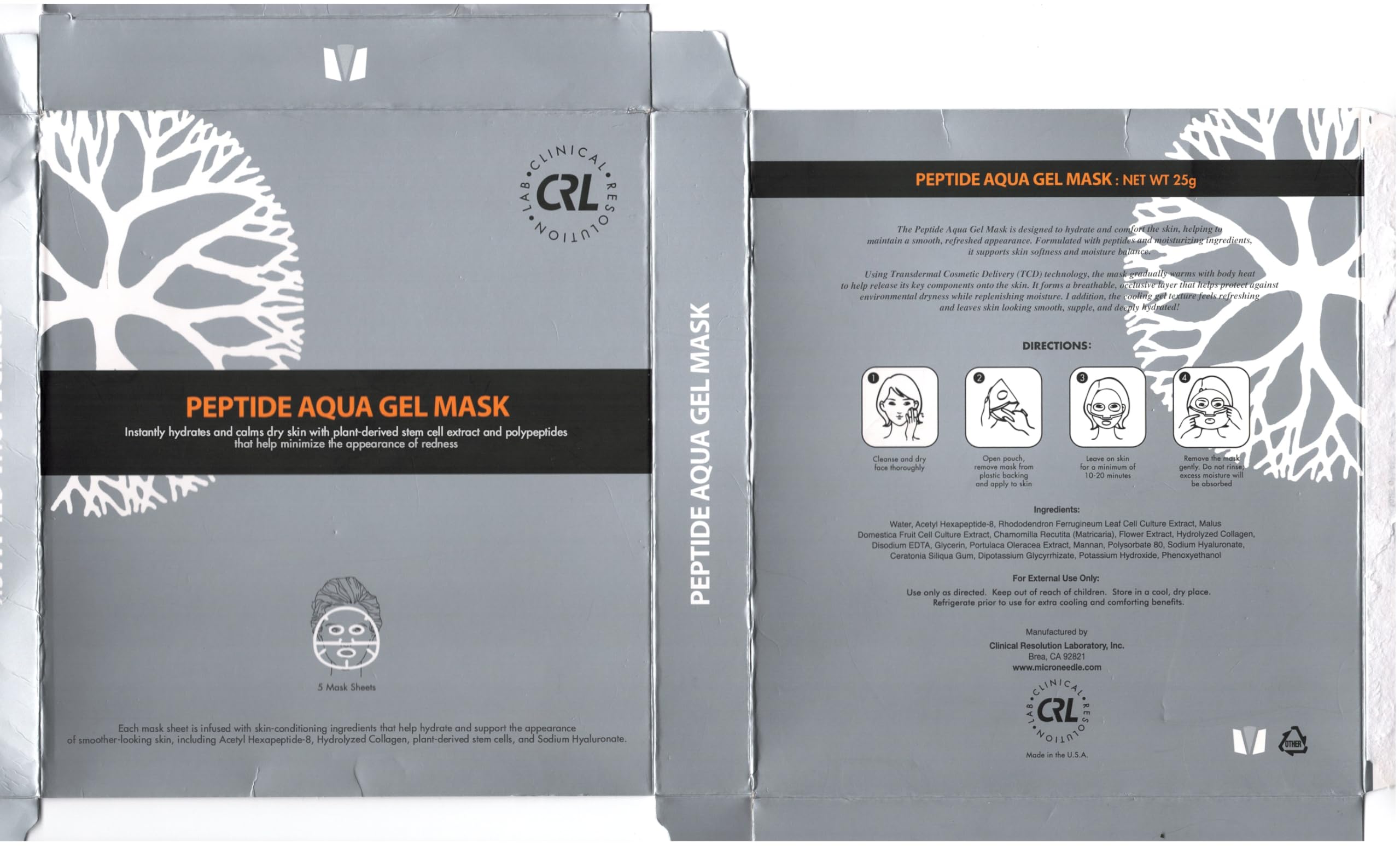 Clinical Resolution CRL masque aqua-gel fabriqué aux États-Unis et pack pratique de 5 masques.
