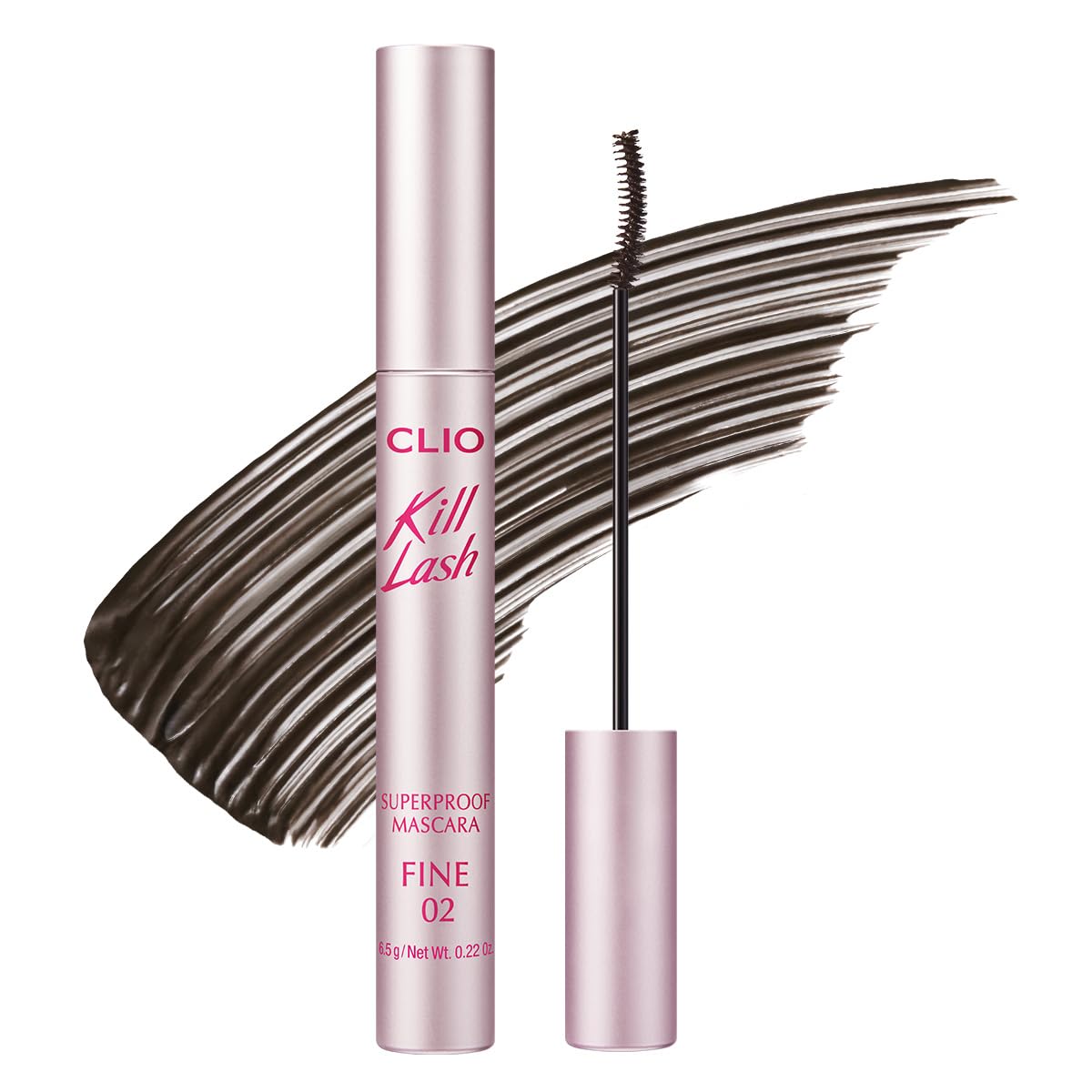 Mascara CLIO Kill Lash Superproof avec brosse triangulaire pour une application précise et sans paquets.