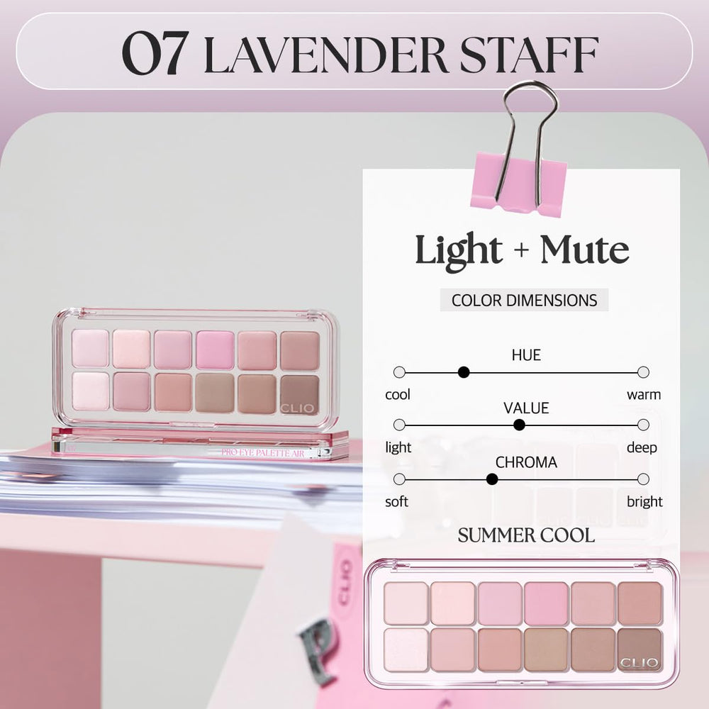 CLIO PROFESSIONAL Palette Yeux Air 07 Lavender Staff : base mate et teintes d’ombre harmonieuses.