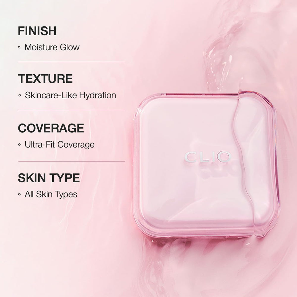 CLIO Kill Cover Mesh Glow application légère, teint unifié sans effet poudreux.