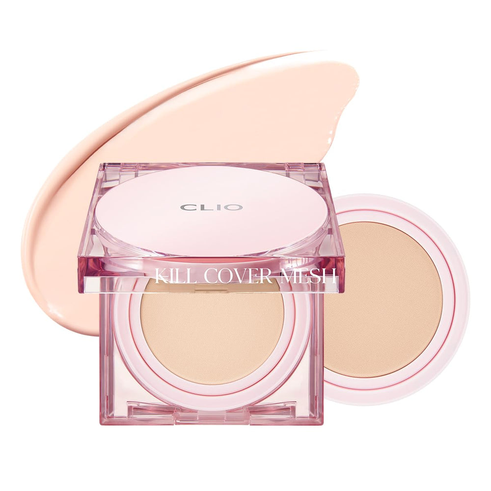 CLIO Kill Cover Mesh Glow Cushion dans son étui, prêt pour le voyage.