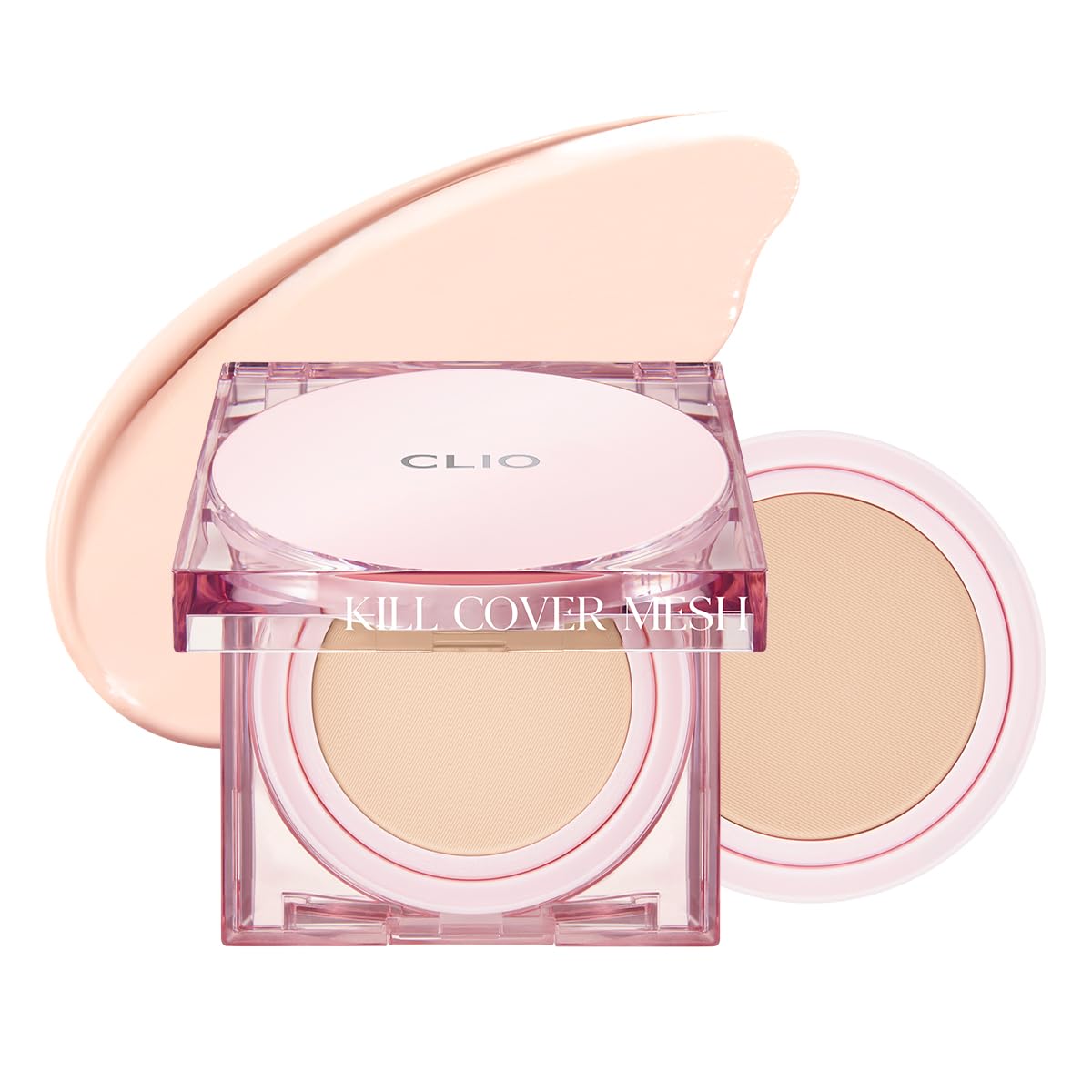 CLIO Kill Cover Mesh Glow Cushion dans son étui, prêt pour le voyage.