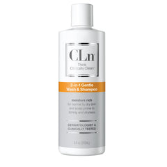 CLn 2-en-1: bouteille, nettoyant doux pour peau et cuir chevelu sensibles.