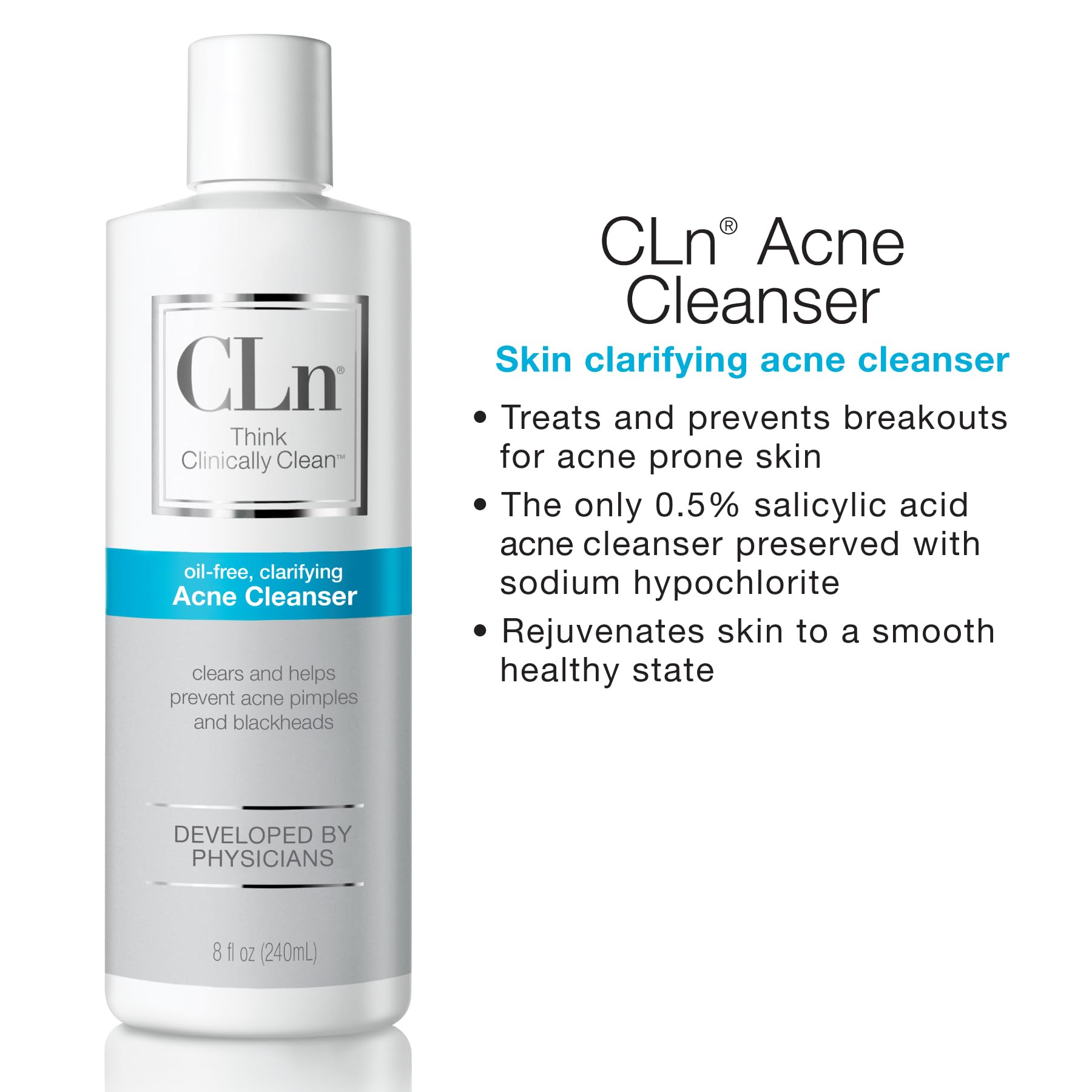 CLn nettoyant acné - sans parfum et hypoallergénique pour peaux sensibles.
