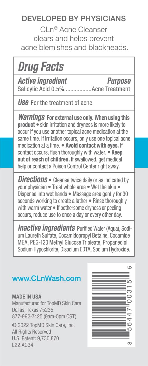 CLn Nettoyant Acne sans parfum: formule adaptée pour peau sensible et équilibrée.