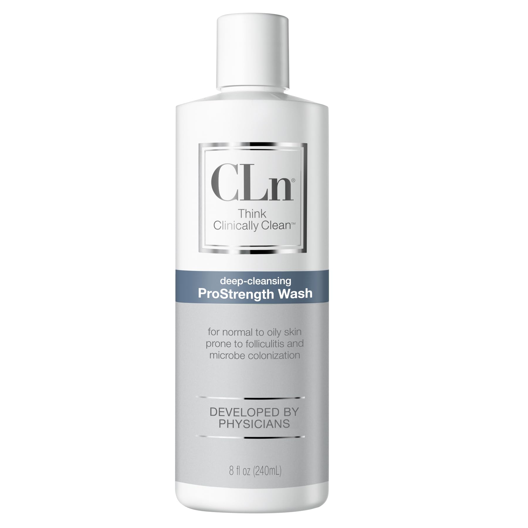 CLn ProStrength Wash – bouteille visible, nettoyage en profondeur des pores et fraîcheur.