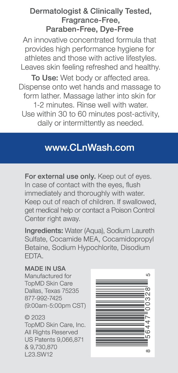 CLn SportWash, gel douche formulation brevetée, pour peau propre après l'entraînement.