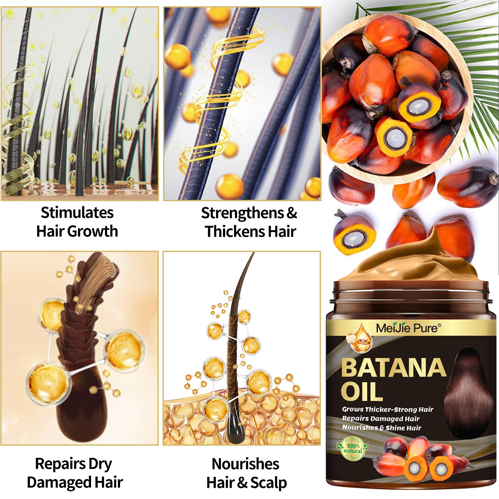 Batana huile appliquée sur cheveux, douceur et brillance.