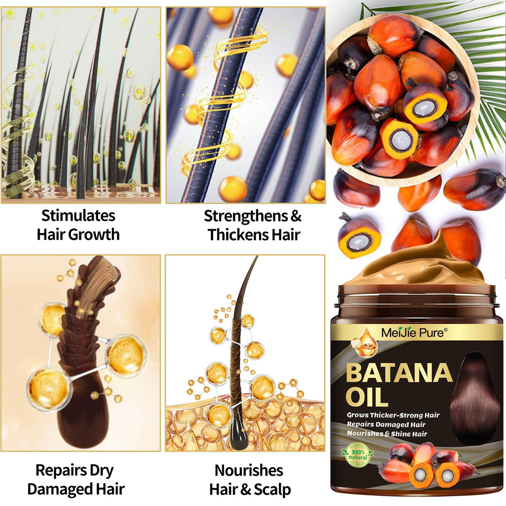 Batana huile appliquée sur cheveux, douceur et brillance.