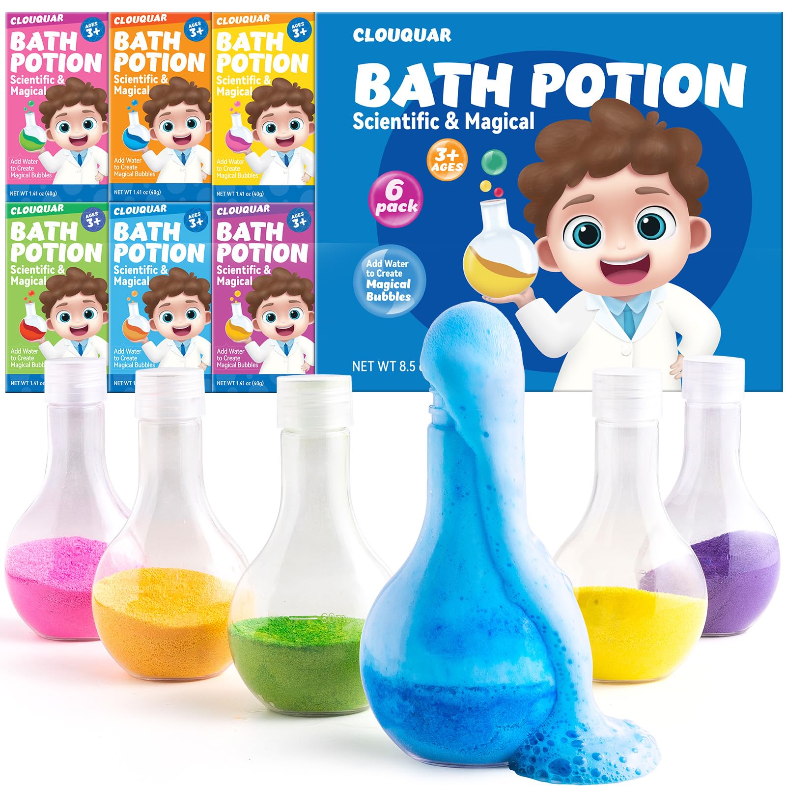 CLOUQUAR Potions-bain enfant, bulles colorées pour un moment ludique et sûr.
