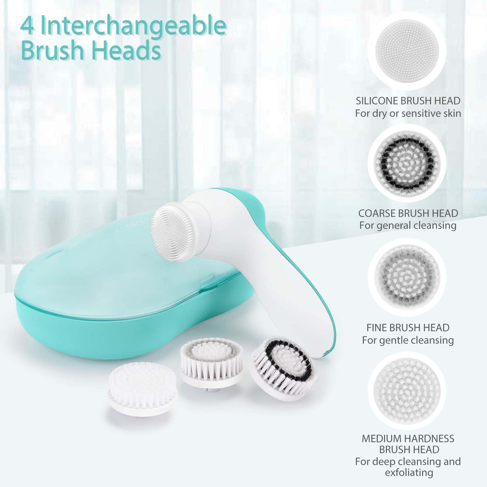 CLSEVXY brosse visage 4 têtes exfoliantes – adaptée à tous les types de peau