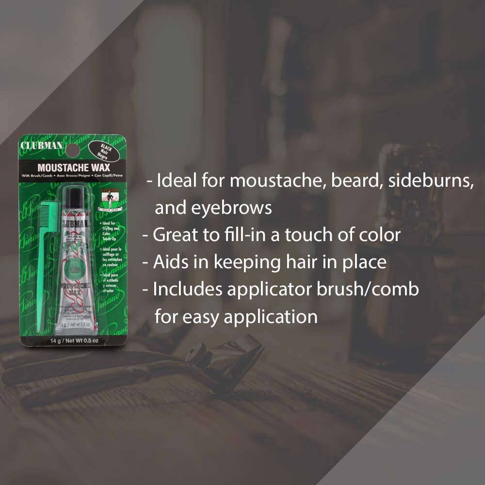 Cire moustache Clubman: application facile et coiffage rapide pour style maîtrisé.