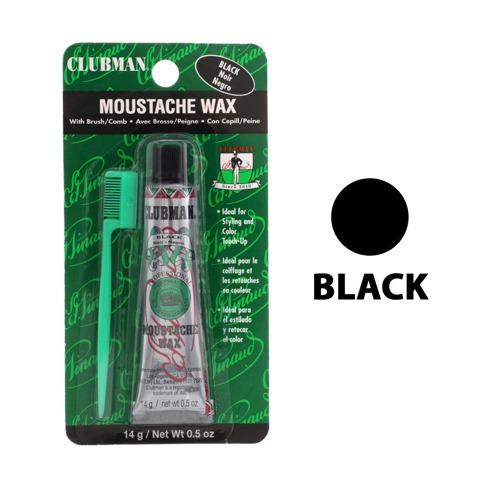 Clubman Moustache Hang Pack Noir: tube compact pour retouches rapides en déplacement.