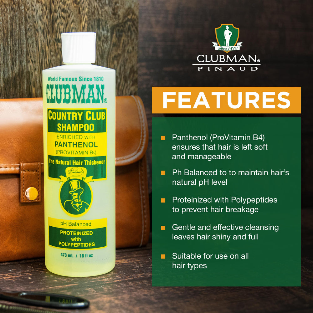Clubman Country Club Shampoo – panthenol hydrate et adoucit les longueurs et racines