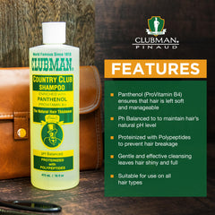 Clubman Country Club Shampoo – panthenol hydrate et adoucit les longueurs et racines