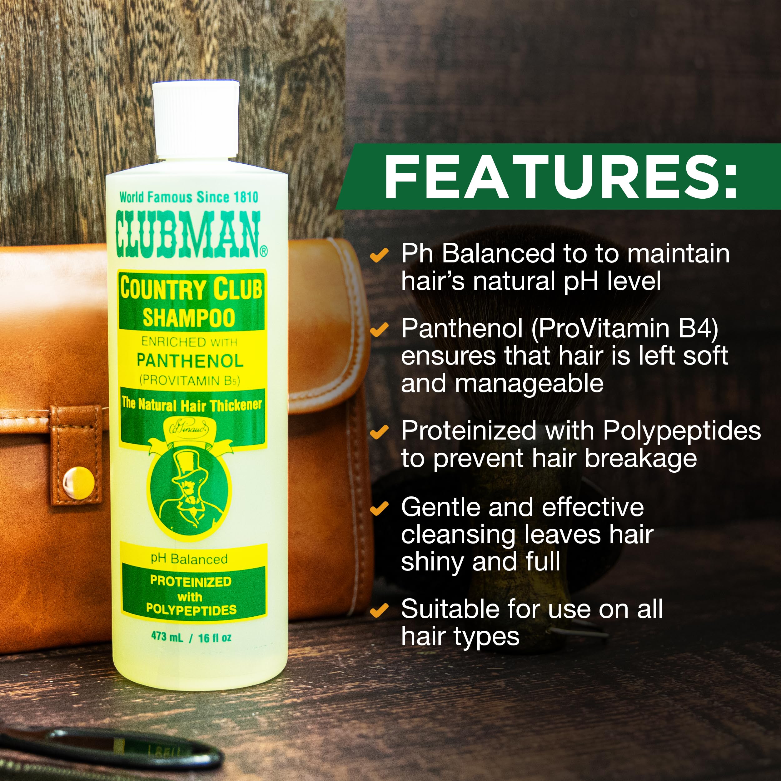 Clubman Country Club Shampoo: parfum classique pour un rituel quotidien rafraîchissant