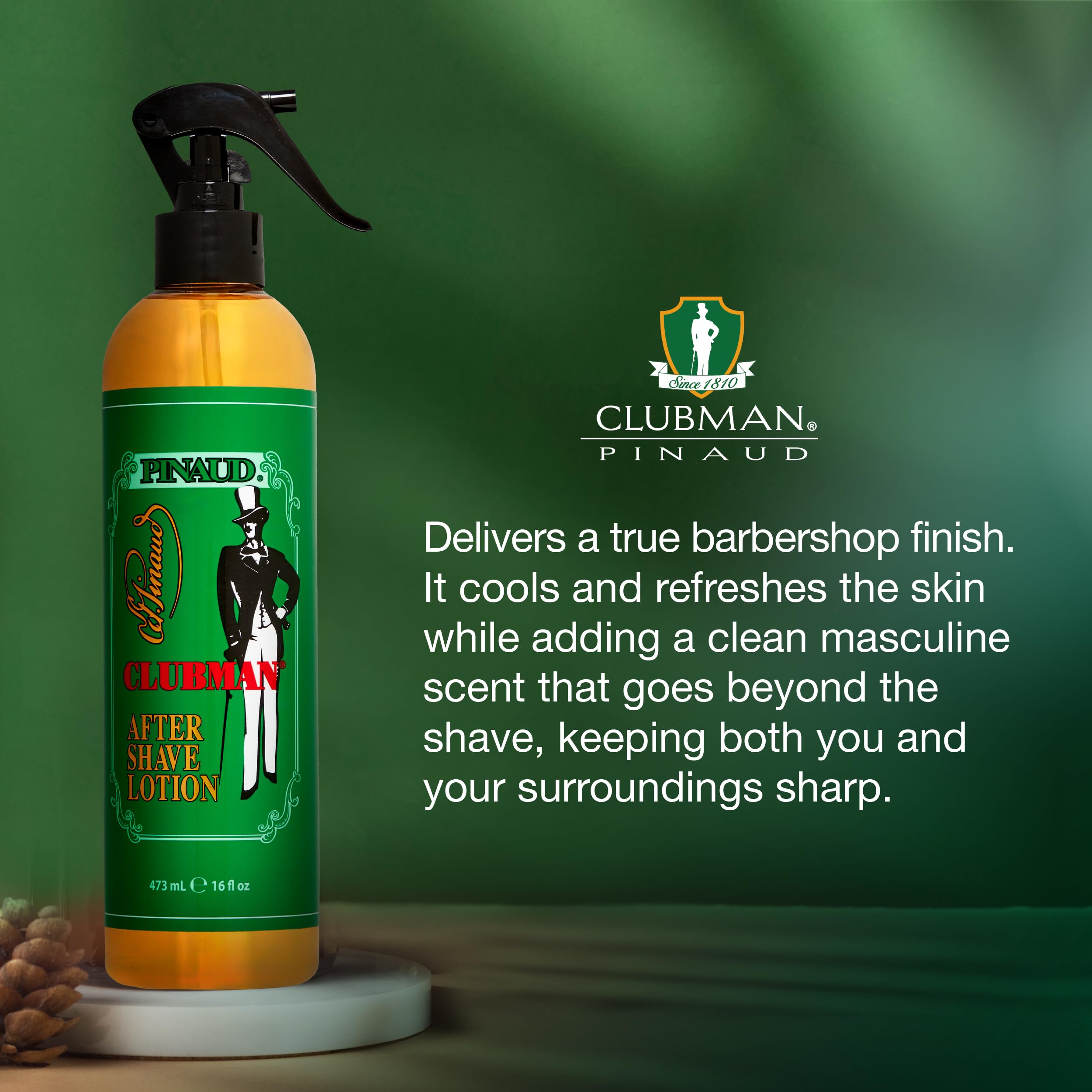 Clubman Lotion Après-Rasage en aérosol, texture légère qui pénètre rapidement pour le soin post-rasage.