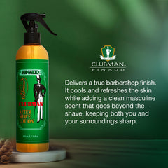 Clubman Lotion Après-Rasage en aérosol, texture légère qui pénètre rapidement pour le soin post-rasage.