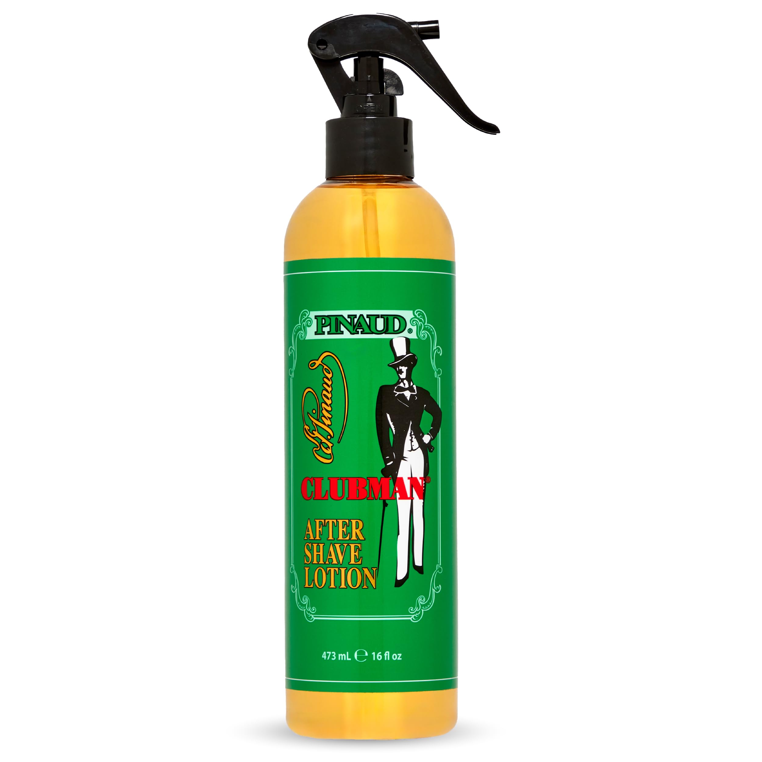 Clubman Lotion Après-Rasage en aérosol sur la bouteille, rafraîchit instantanément après-rasage.