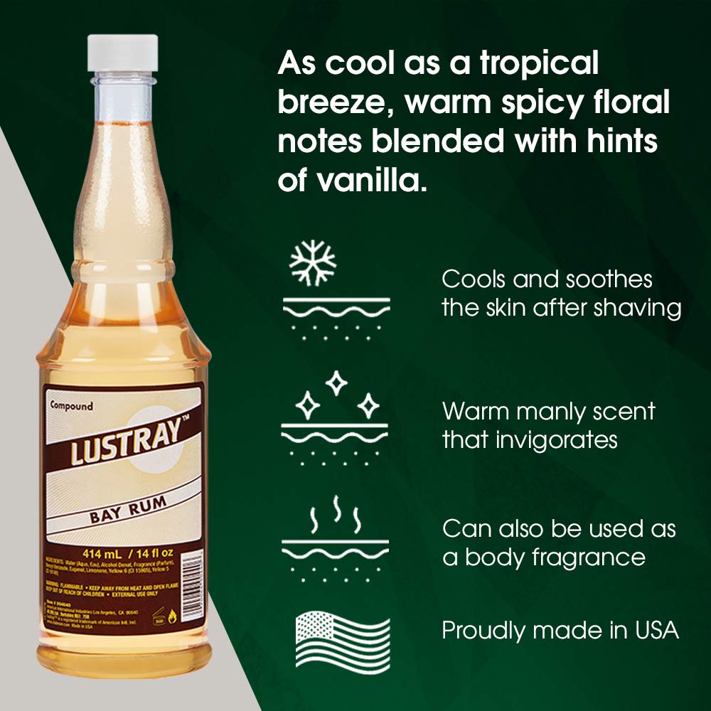 Clubman Lustray Bay Rum, application par éclaboussure rapide pour démarrer la journée.