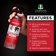 Clubman Musk, bouchon soigné, accessoire pratique pour refermer et préserver le parfum.