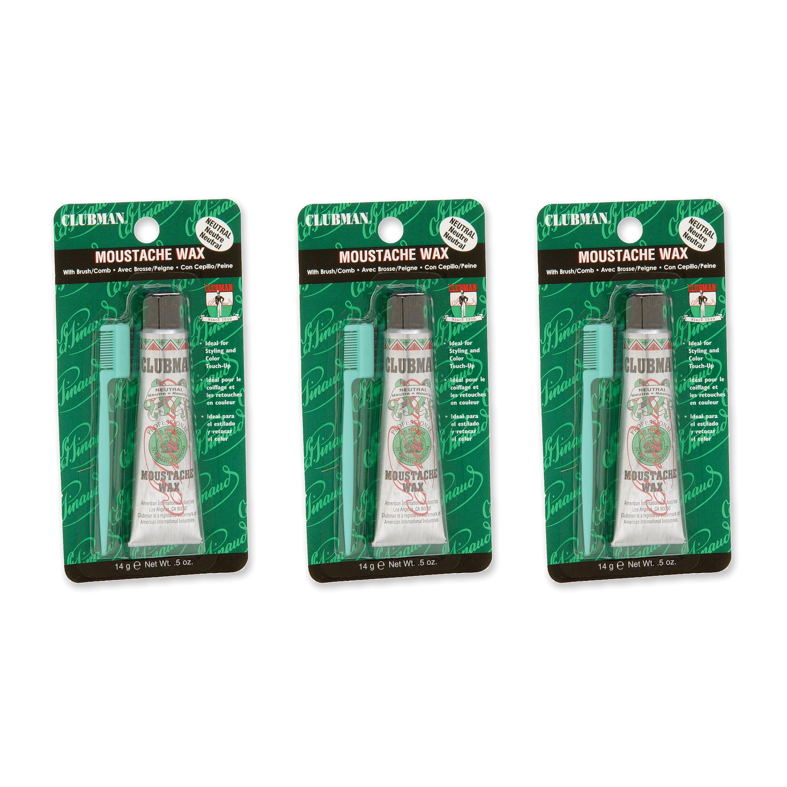 Clubman Pinaud cire moustache avec applicateur-brosse pour une tenue naturelle et précise.