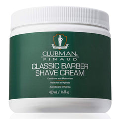 Clubman Pinaud Crème de rasage classique en bocal offrant mousse riche et hydratante.