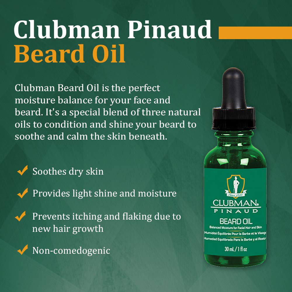 Clubman Pinaud Huile barbe — soin peau sans fini gras.
