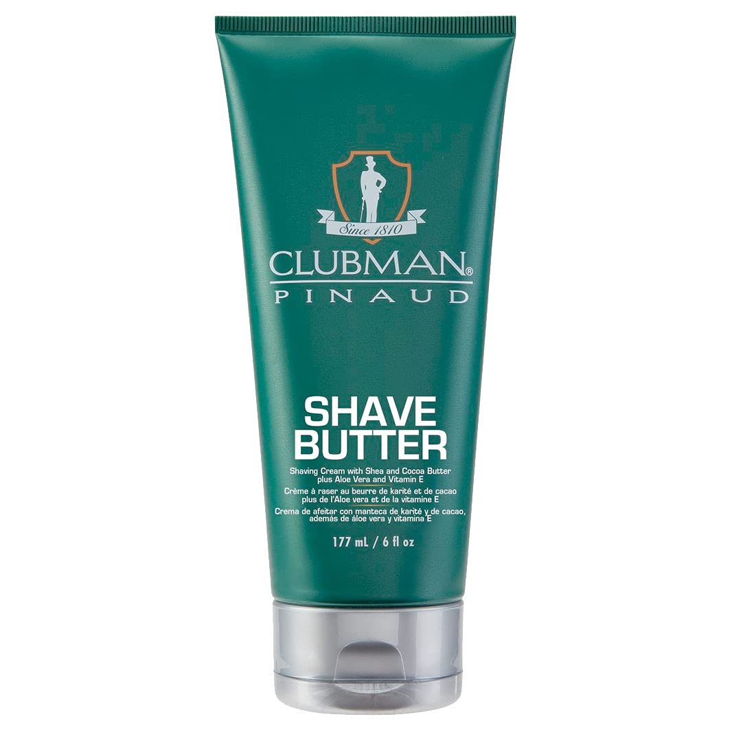 Clubman Pinaud Beurre de rasage au karité et cacao, texture riche pour un rasage doux.