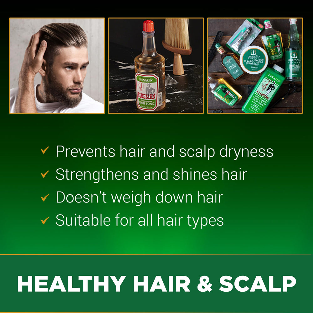 Brillance naturelle des cheveux grâce au tonique Clubman Pinaud